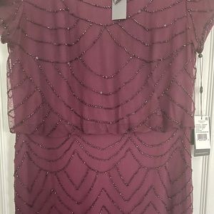 Long maroon beaded formal dress